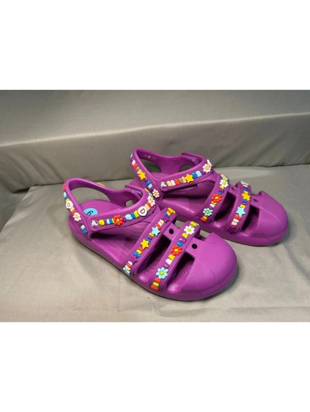 Crocs Purple  Sandals with Fun Charms Size 9